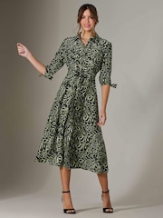 Jolie Moi Green Tie Sleeve Shirt Maxi Dress - Image 1 of 6