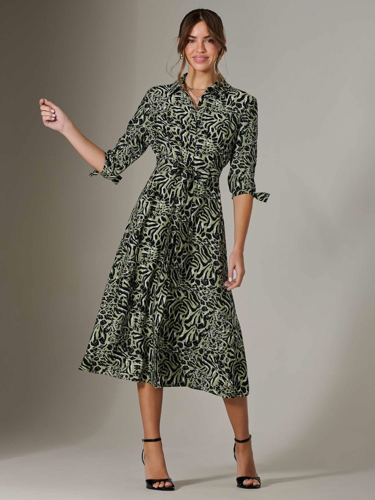 Jolie Moi Green Tie Sleeve Shirt Maxi Dress - Image 1 of 6