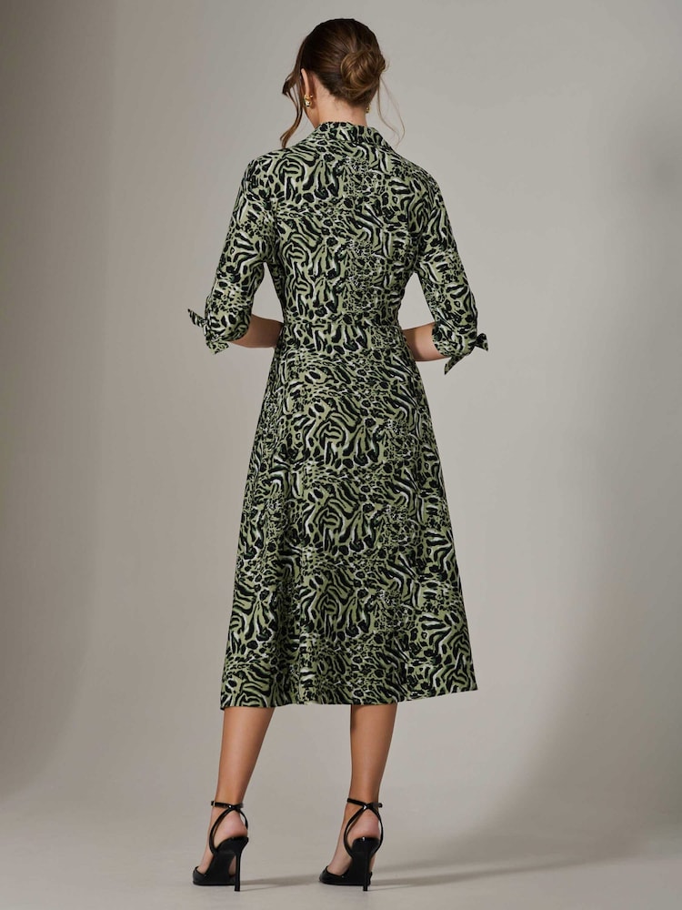 Jolie Moi Green Tie Sleeve Shirt Maxi Dress - Image 2 of 6