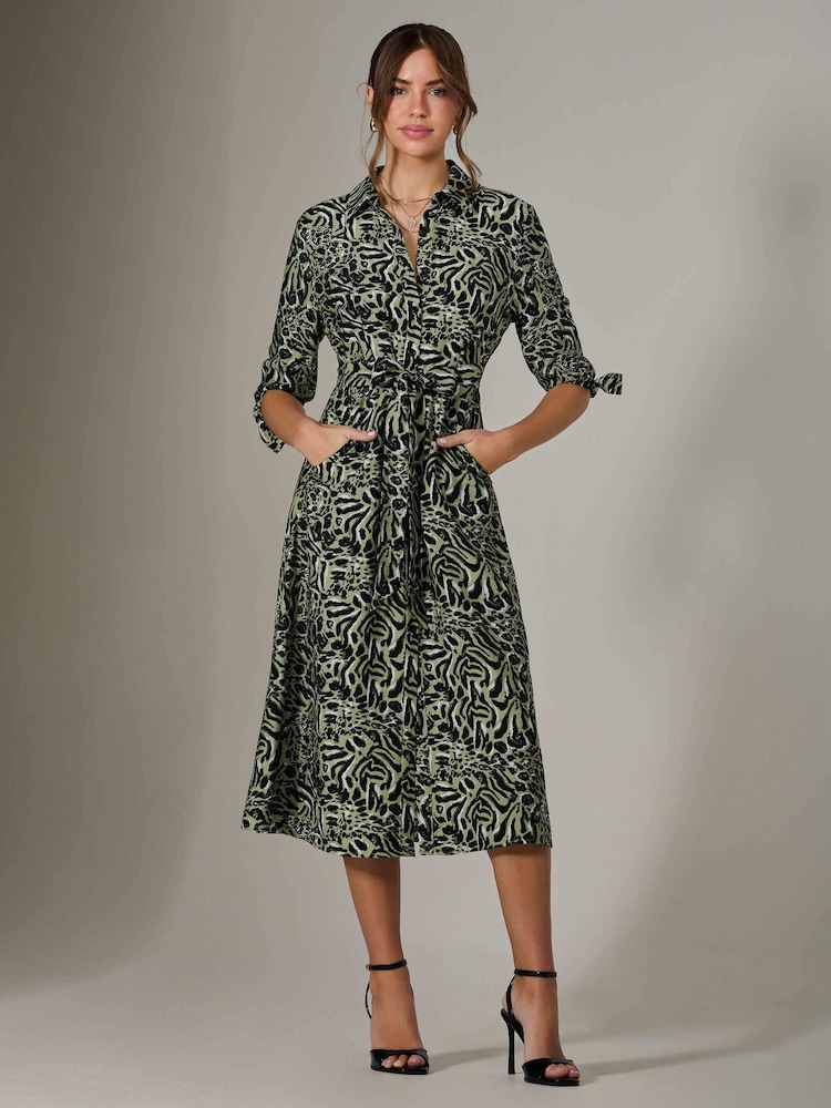 Jolie Moi Green Tie Sleeve Shirt Maxi Dress - Image 4 of 6