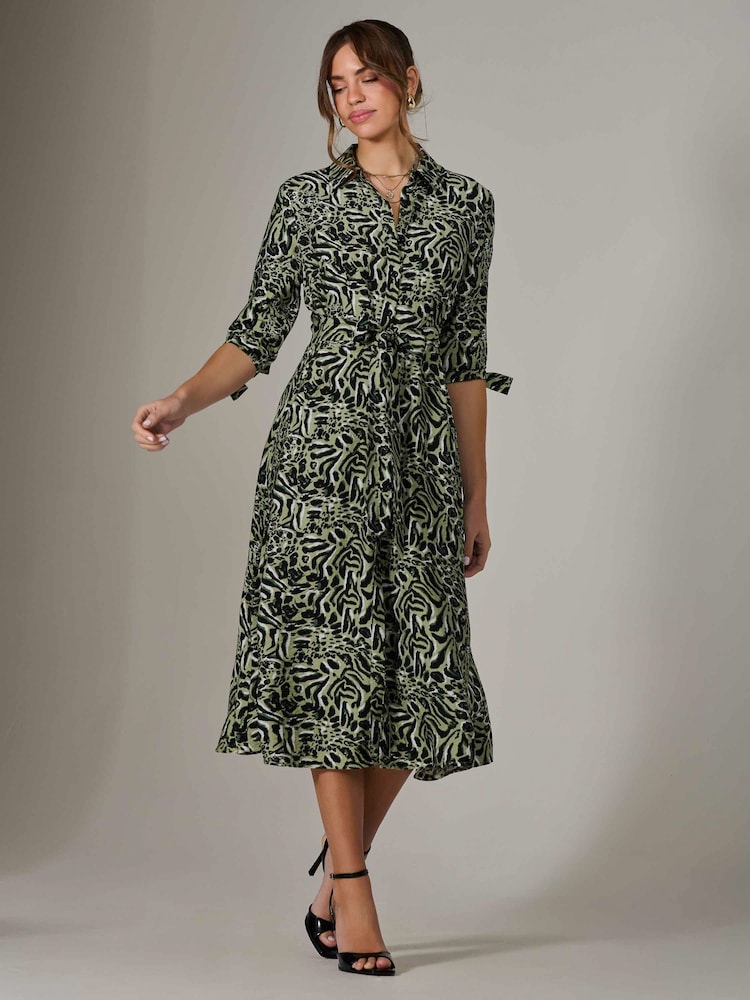 Jolie Moi Green Tie Sleeve Shirt Maxi Dress - Image 5 of 6