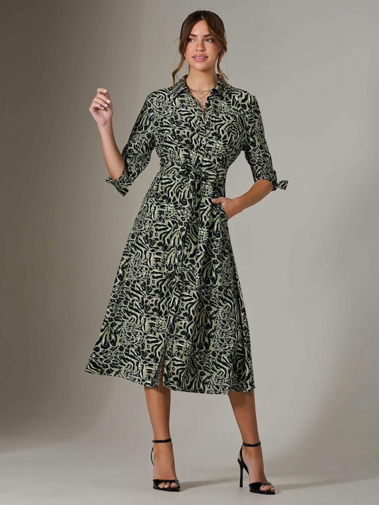 Jolie Moi Green Tie Sleeve Shirt Maxi Dress - Image 6 of 6