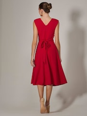 Jolie Moi Red Sleeveless Tie Waist Midi Dress - Image 2 of 6