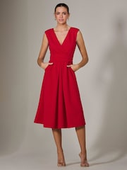 Jolie Moi Red Sleeveless Tie Waist Midi Dress - Image 4 of 6