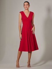 Jolie Moi Red Sleeveless Tie Waist Midi Dress - Image 6 of 6