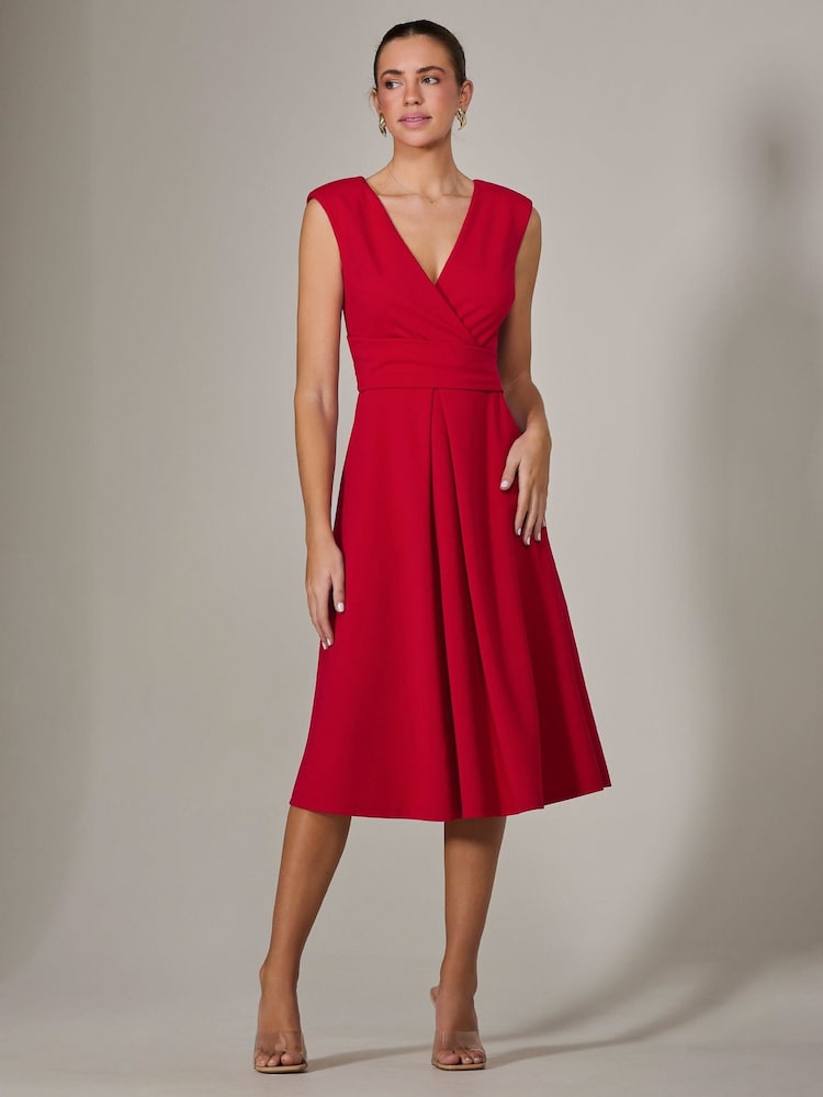 Jolie Moi Red Sleeveless Tie Waist Midi Dress - Image 6 of 6
