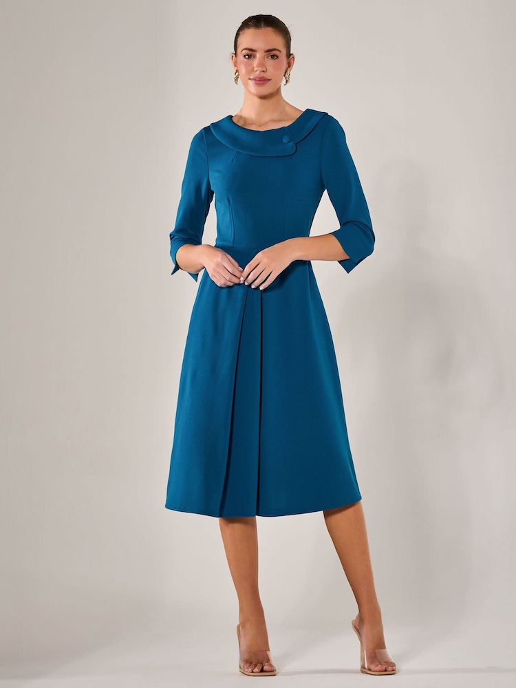 Jolie Moi Blue Roll Collar Long Sleeve Midi Dress - Image 1 of 6
