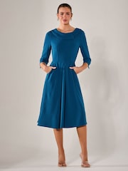 Jolie Moi Blue Roll Collar Long Sleeve Midi Dress - Image 4 of 6