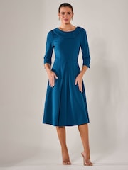 Jolie Moi Blue Roll Collar Long Sleeve Midi Dress - Image 5 of 6