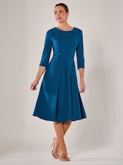 Jolie Moi Blue Roll Collar Long Sleeve Midi Dress - Image 6 of 6