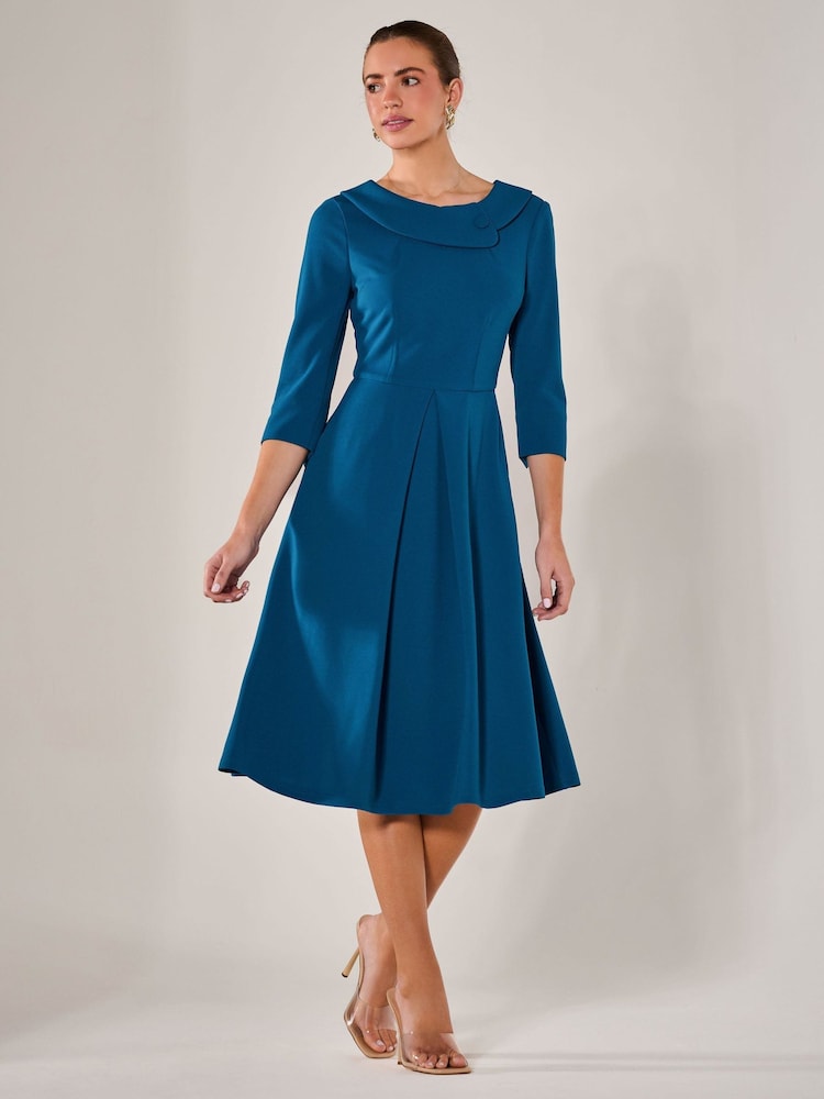 Jolie Moi Blue Roll Collar Long Sleeve Midi Dress - Image 6 of 6
