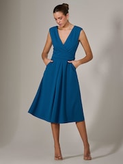 Jolie Moi Blue Sleeveless Tie Waist Midi Dress - Image 1 of 6