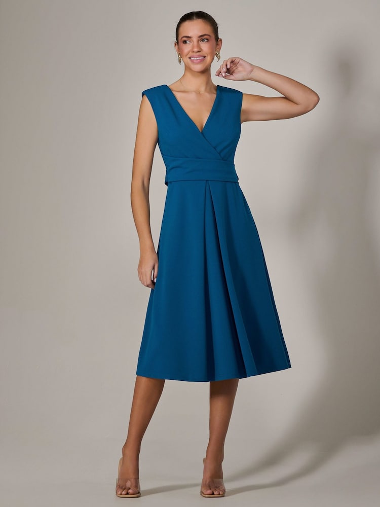 Jolie Moi Blue Sleeveless Tie Waist Midi Dress - Image 6 of 6