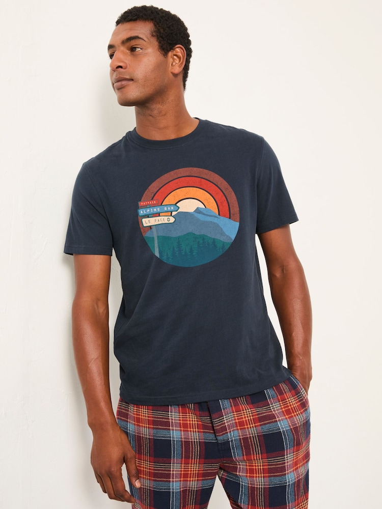 FatFace Navy Alpine Sunset Graphic T-Shirt - Image 1 of 6 FatFace Navy Alpine Sunset Graphic T-Shirt - Image 1 of 6