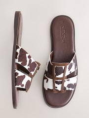 Cow Print Leather Standard/Wide Fit Forever Comfort® Slot Mule Sandals - Image 1 of 5
