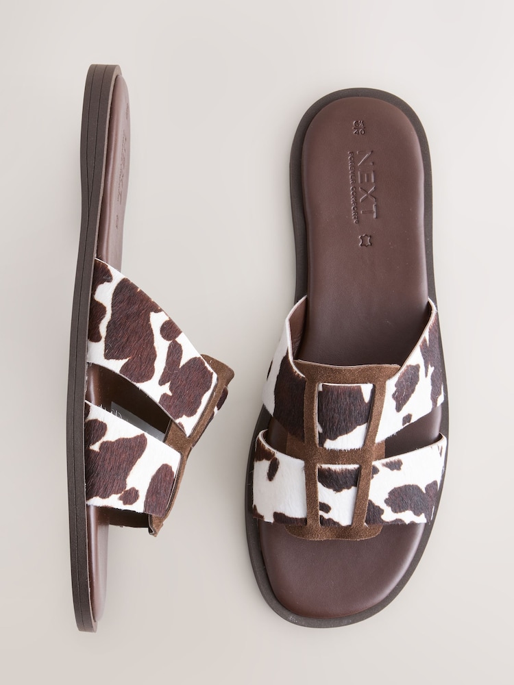 Cow Print Leather Standard/Wide Fit Forever Comfort® Slot Mule Sandals - Image 1 of 5