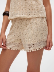 VERO MODA Cream Girls High Waist Lace Jersey Shorts - Image 2 of 2