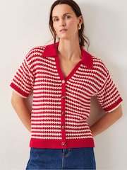 Monsoon Red Cally Stripe Collar 100% Cotton Jumper - Image 1 of 4