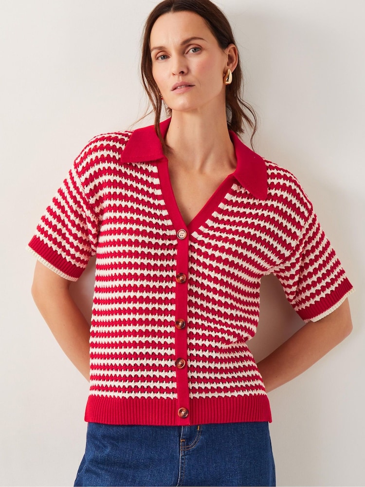 Monsoon Red Cally Stripe Collar 100% Cotton Jumper - Image 1 of 4