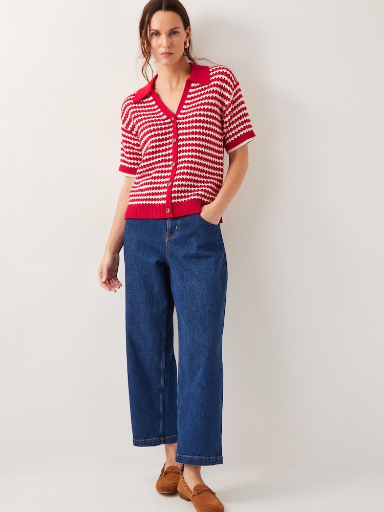 Monsoon Red Cally Stripe Collar 100% Cotton Jumper - Image 2 of 4