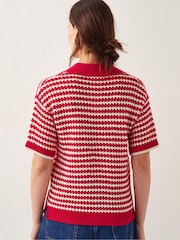 Monsoon Red Cally Stripe Collar 100% Cotton Jumper - Image 3 of 4