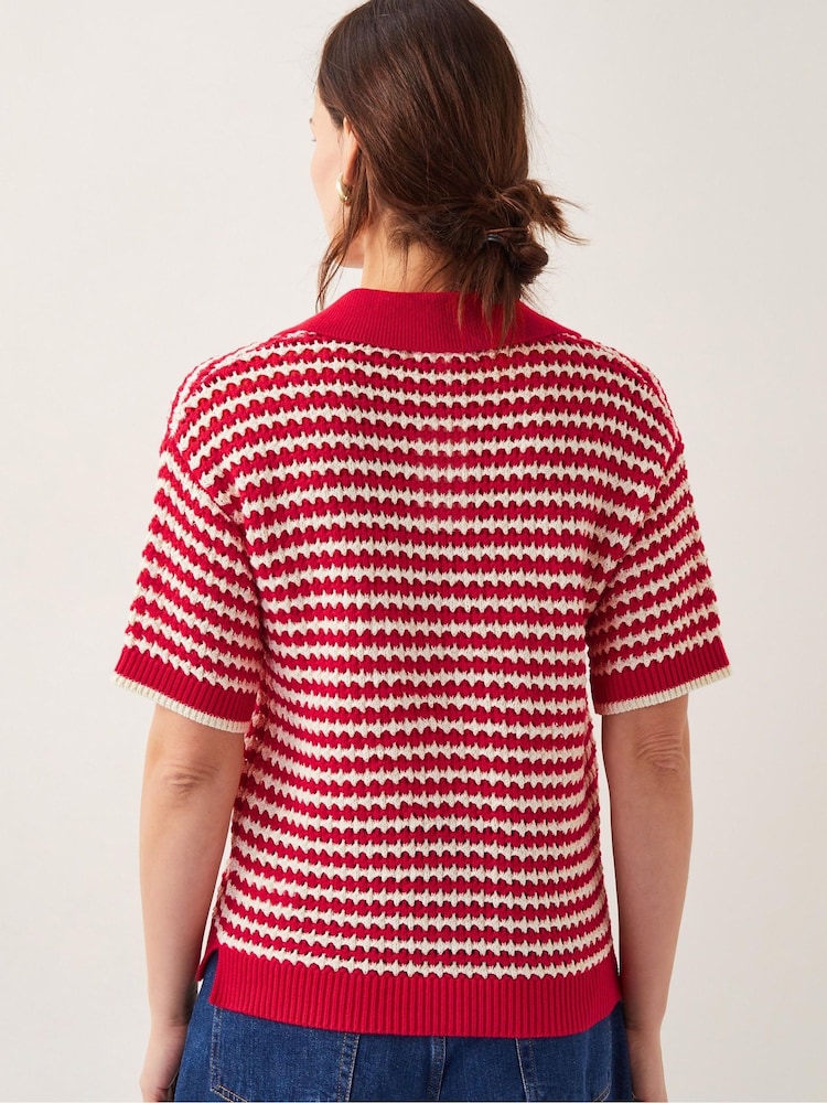 Monsoon Red Cally Stripe Collar 100% Cotton Jumper - Image 3 of 4