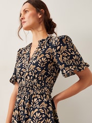 Monsoon Black Bryony Leaf Print 100% Cotton Midi Dress - Image 1 of 4