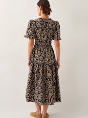 Monsoon Black Bryony Leaf Print 100% Cotton Midi Dress - Image 3 of 4