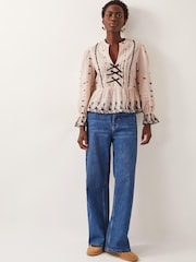 Monsoon Natural Ettie Pintuck 100% Cotton Embroidered Blouse - Image 2 of 4