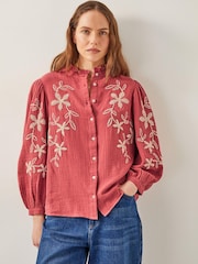 Monsoon Red Bridget Embroidered 100% Cotton Blouse - Image 1 of 3
