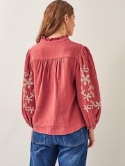 Monsoon Red Bridget Embroidered 100% Cotton Blouse - Image 2 of 3