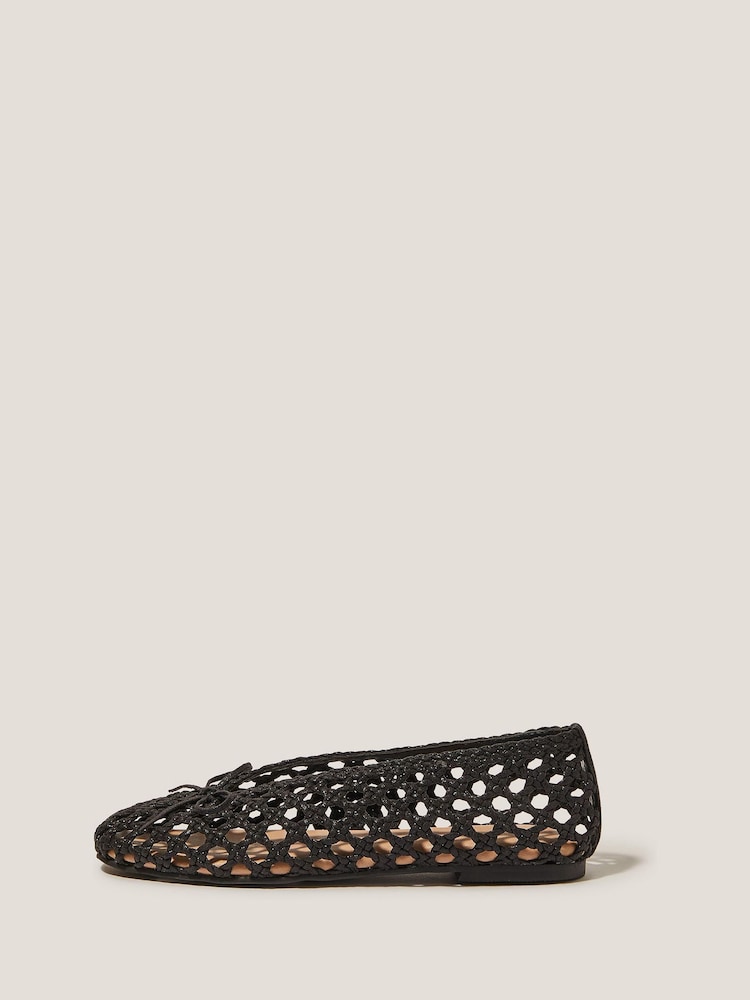 Monsoon Black Betsy Woven Ballet Flats - Image 1 of 3 Monsoon Black Betsy Woven Ballet Flats - Image 1 of 3