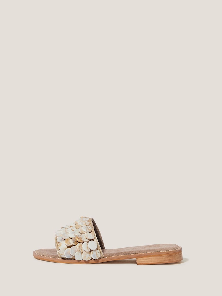 Monsoon Natural Sacha Embellished Suede Slide Sandals - Image 1 of 3