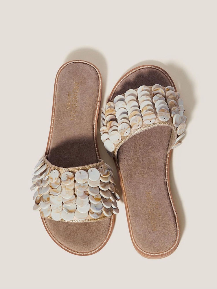 Monsoon Natural Sacha Embellished Suede Slide Sandals - Image 2 of 3