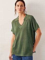 Monsoon Green Cloe Knitted Collar Top - Image 1 of 5