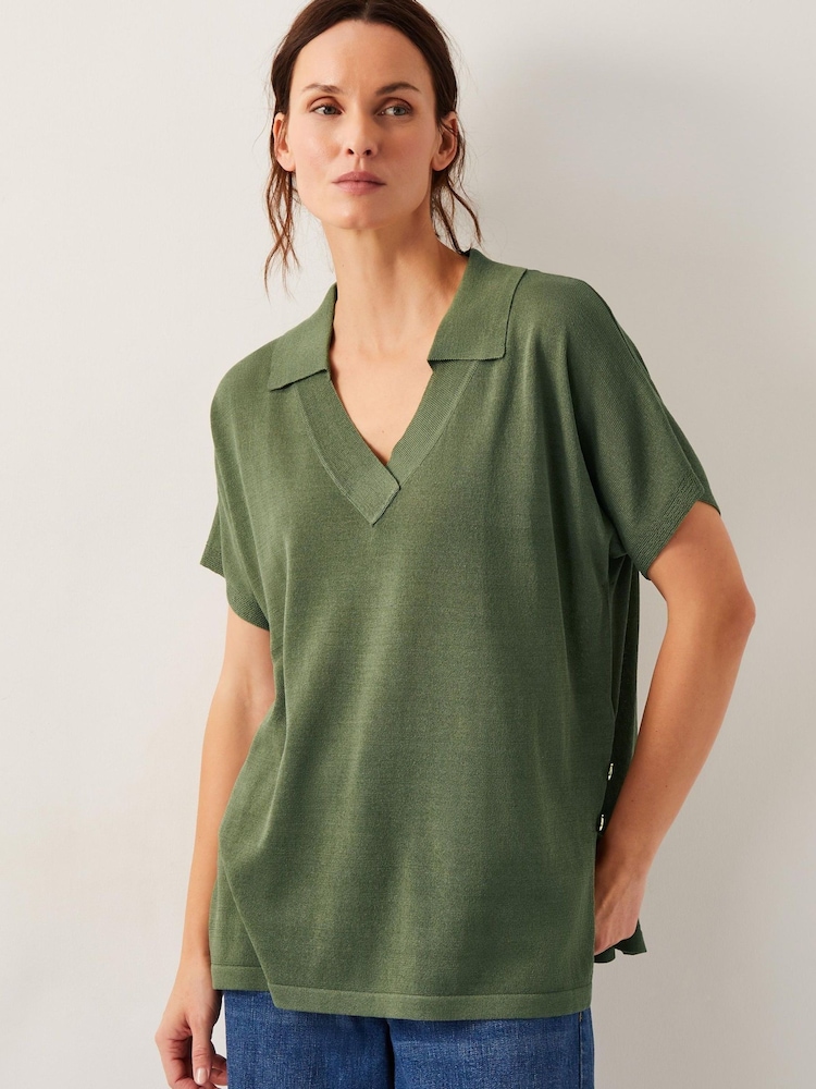 Monsoon Green Cloe Knitted Collar Top - Image 1 of 5