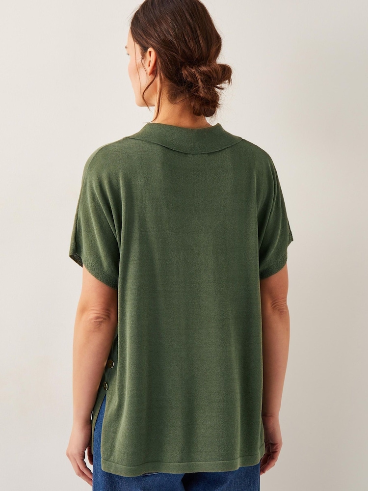 Monsoon Green Cloe Knitted Collar Top - Image 2 of 5