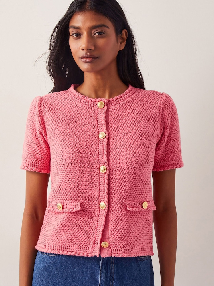Monsoon Pink Sami Stitch Short Sleeve Cardigan - Image 1 of 5 Monsoon Pink Sami Stitch Short Sleeve Cardigan - Image 1 of 5
