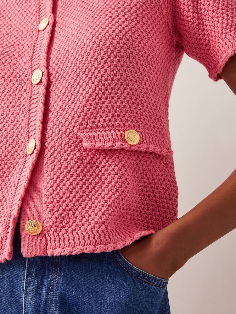 Monsoon Pink Sami Stitch Short Sleeve Cardigan - Image 2 of 5 Monsoon Pink Sami Stitch Short Sleeve Cardigan - Image 2 of 5
