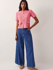 Monsoon Pink Sami Stitch Short Sleeve Cardigan - Image 3 of 5