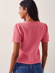 Monsoon Pink Sami Stitch Short Sleeve Cardigan - Image 4 of 5