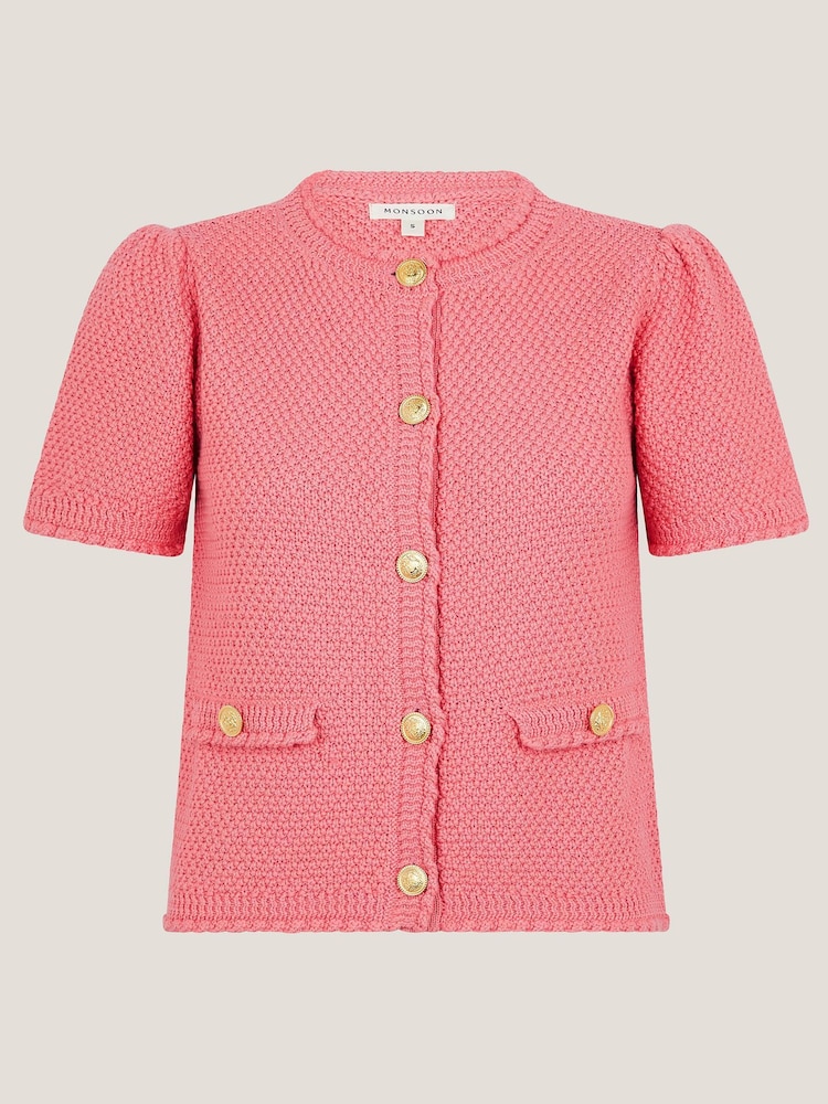 Monsoon Pink Sami Stitch Short Sleeve Cardigan - Image 5 of 5