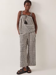Monsoon Black Geena Geometric Print Wide Leg Trousers - Image 1 of 5