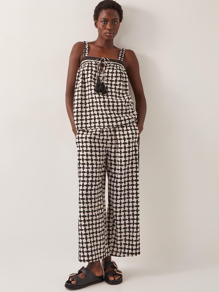 Monsoon Black Geena Geometric Print Wide Leg Trousers - Image 1 of 5