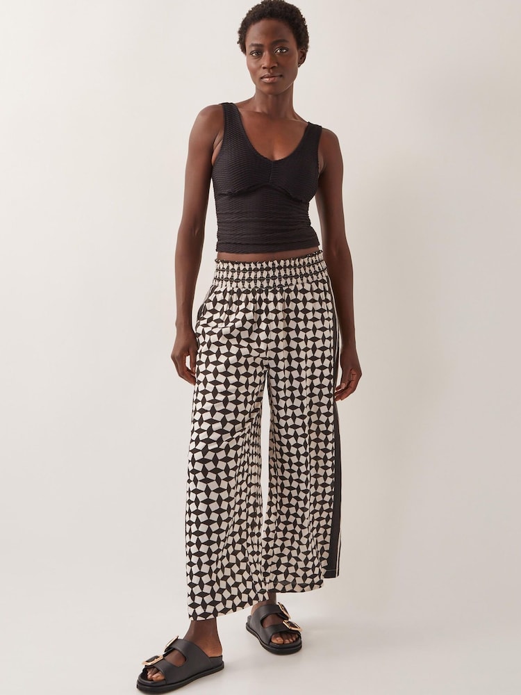 Monsoon Black Geena Geometric Print Wide Leg Trousers - Image 2 of 5