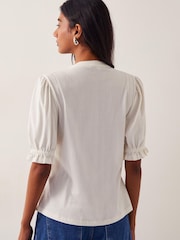 Monsoon Natural Lia Lace Puff-Sleeve 100% Cotton Blouse - Image 2 of 5