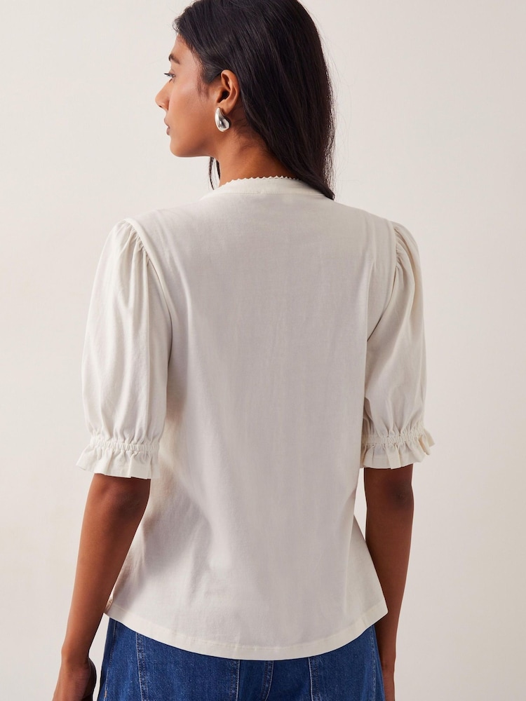 Monsoon Natural Lia Lace Puff-Sleeve 100% Cotton Blouse - Image 2 of 5