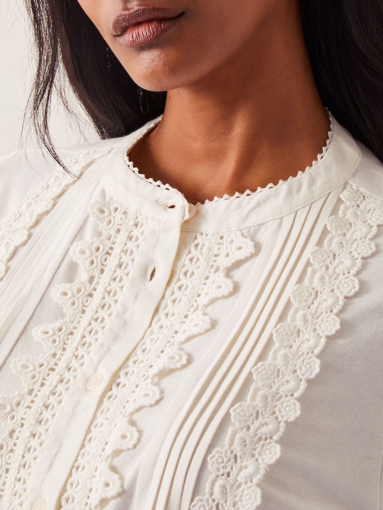 Monsoon Natural Lia Lace Puff-Sleeve 100% Cotton Blouse - Image 4 of 5