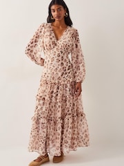 Monsoon Brown Leona Leopard Print Maxi Dress - Image 1 of 5