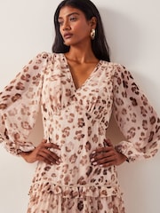 Monsoon Brown Leona Leopard Print Maxi Dress - Image 4 of 5